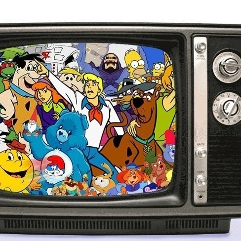Televisor retro con dibujos clásicos, marca del videoclub